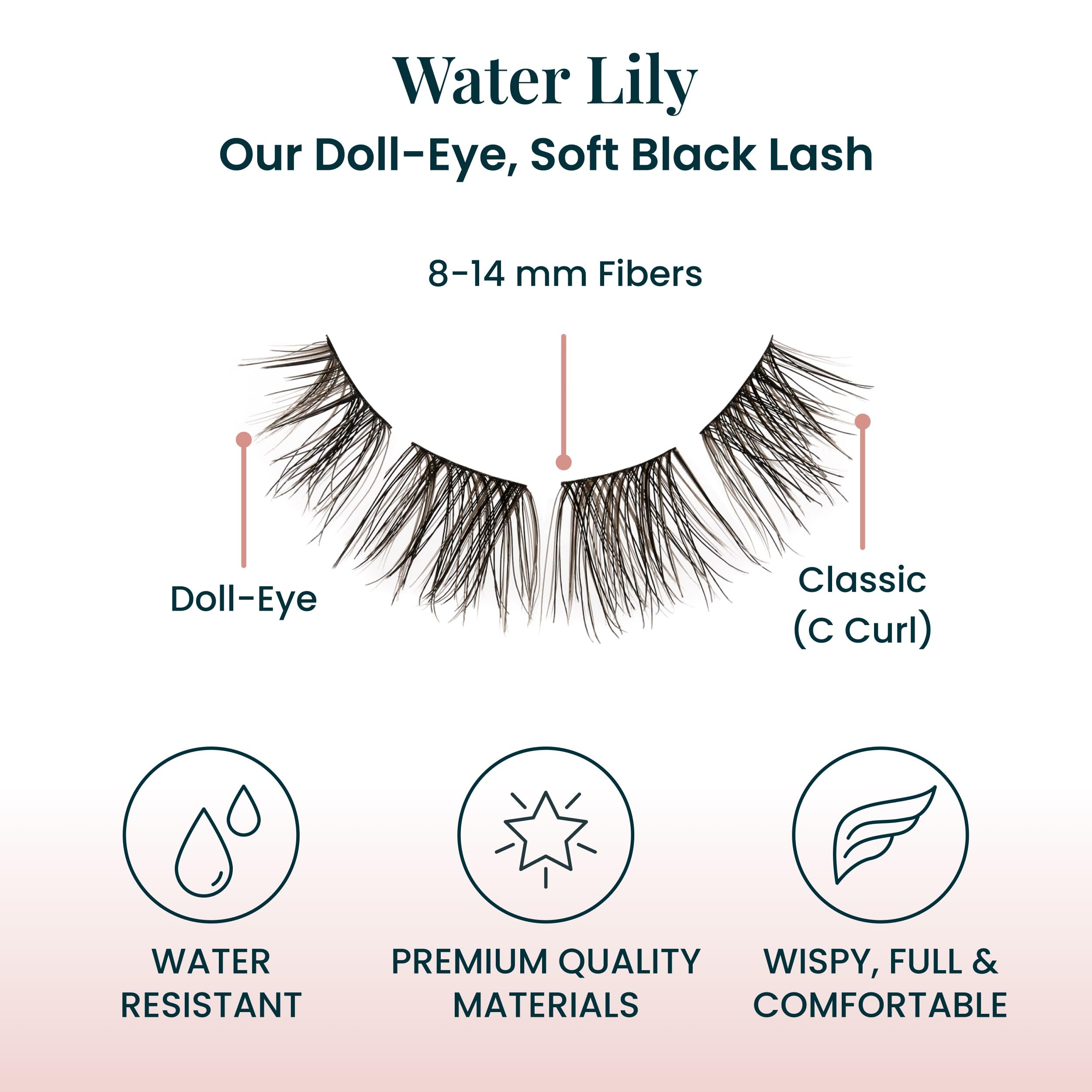 FlutterHabit Water Lily Lash Clusters shown with Made for This Adhesive compatibility.