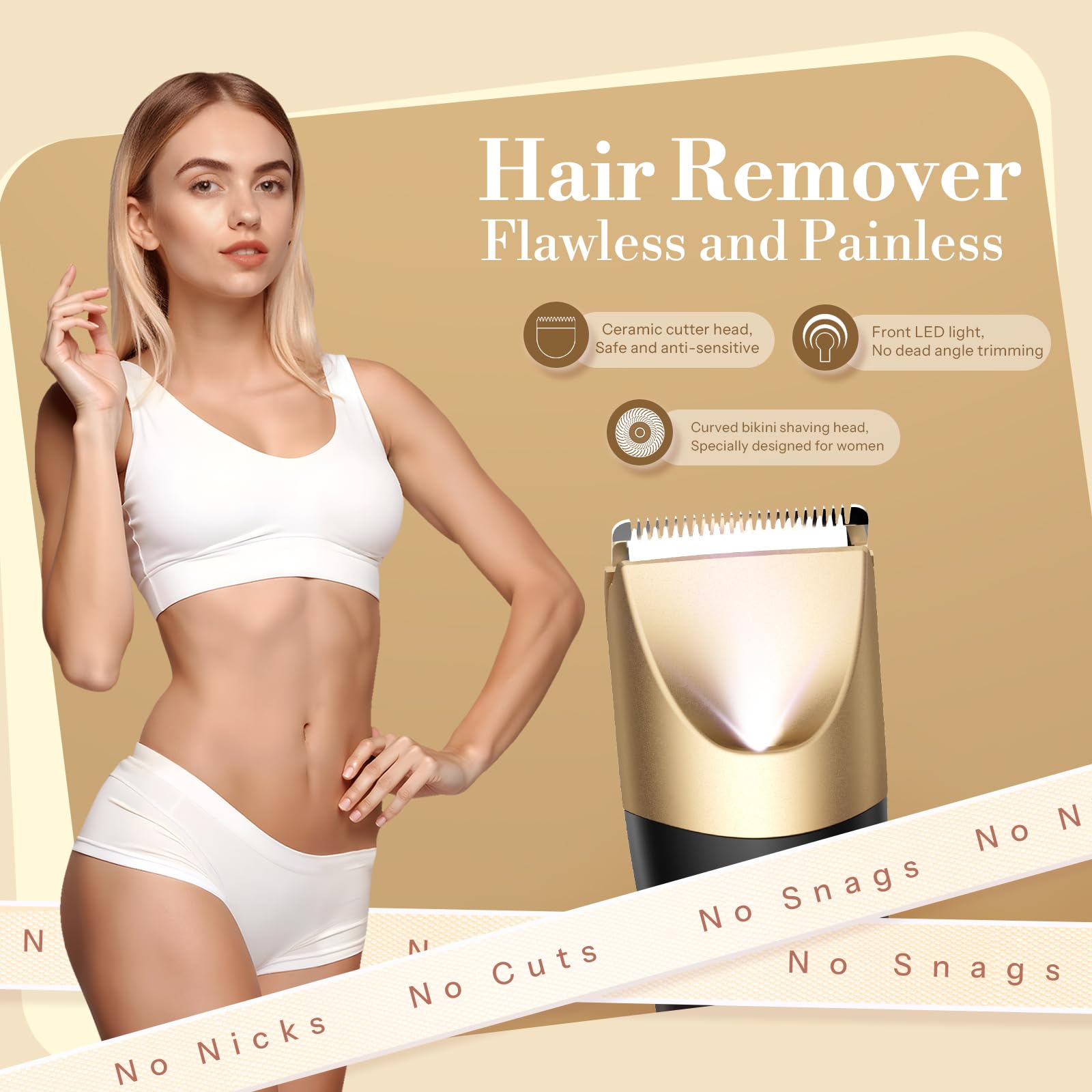 Flyant bikini trimmer LED-light view enables precise trimming in dim light.