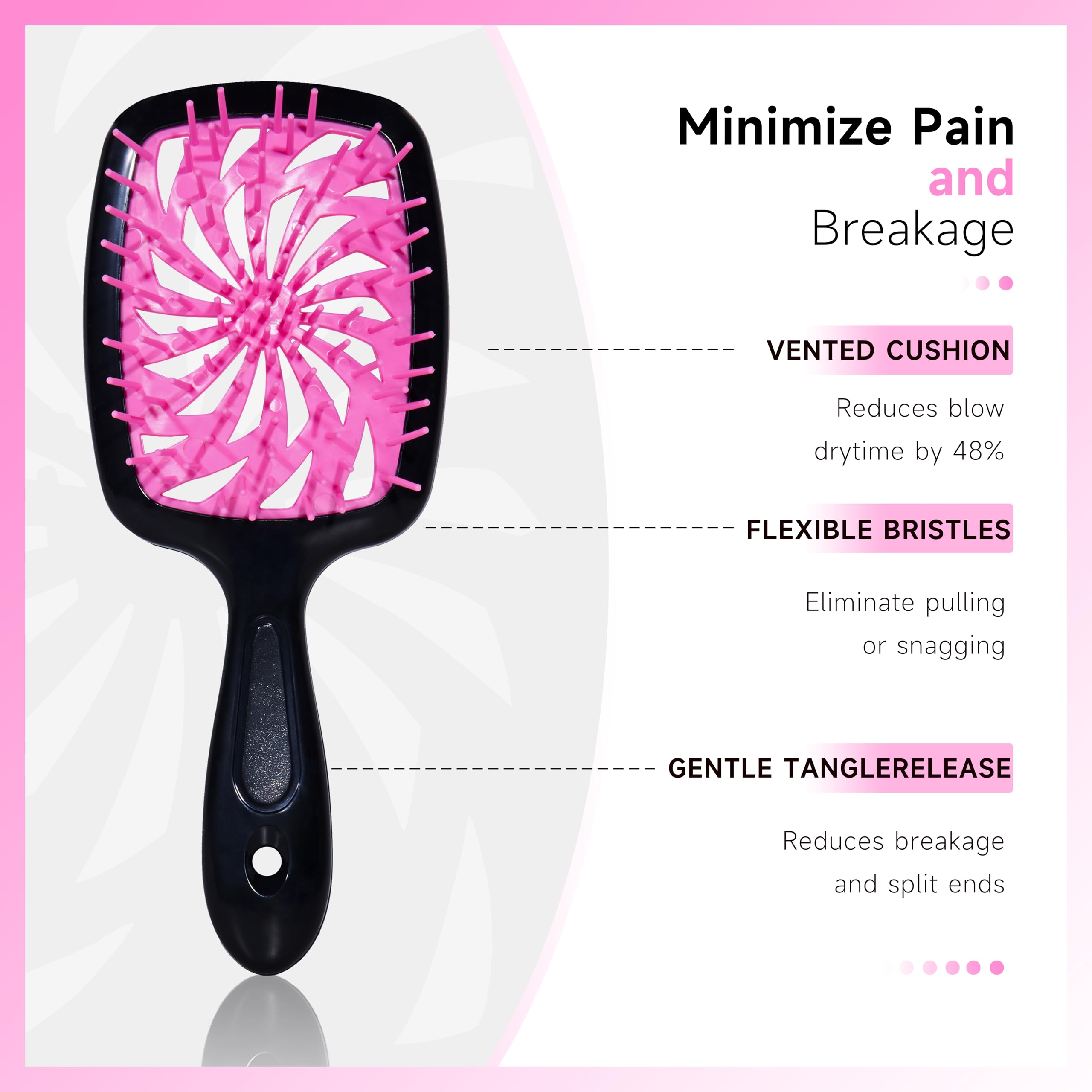 FlyLanyards detangling brush close-up highlights lightweight anti-static design for knot removal.