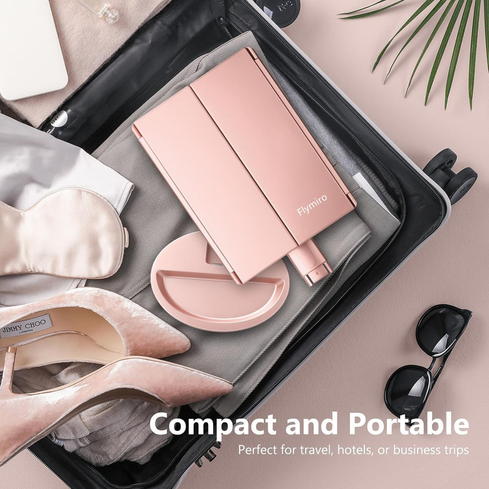 Flymiro vanity mirror rose gold supports 180-degree rotation for flexible positioning