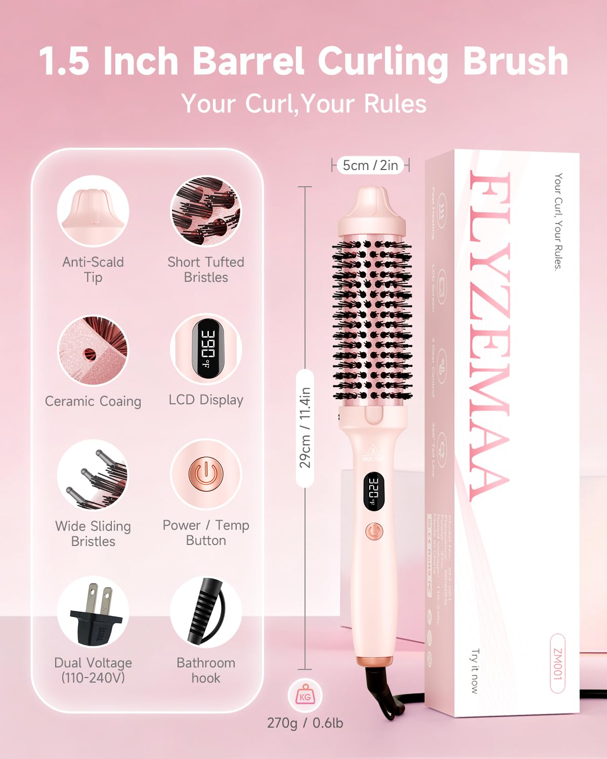 FLYZEMAA Thermal Brush compact ergonomic handle ideal for long styling sessions