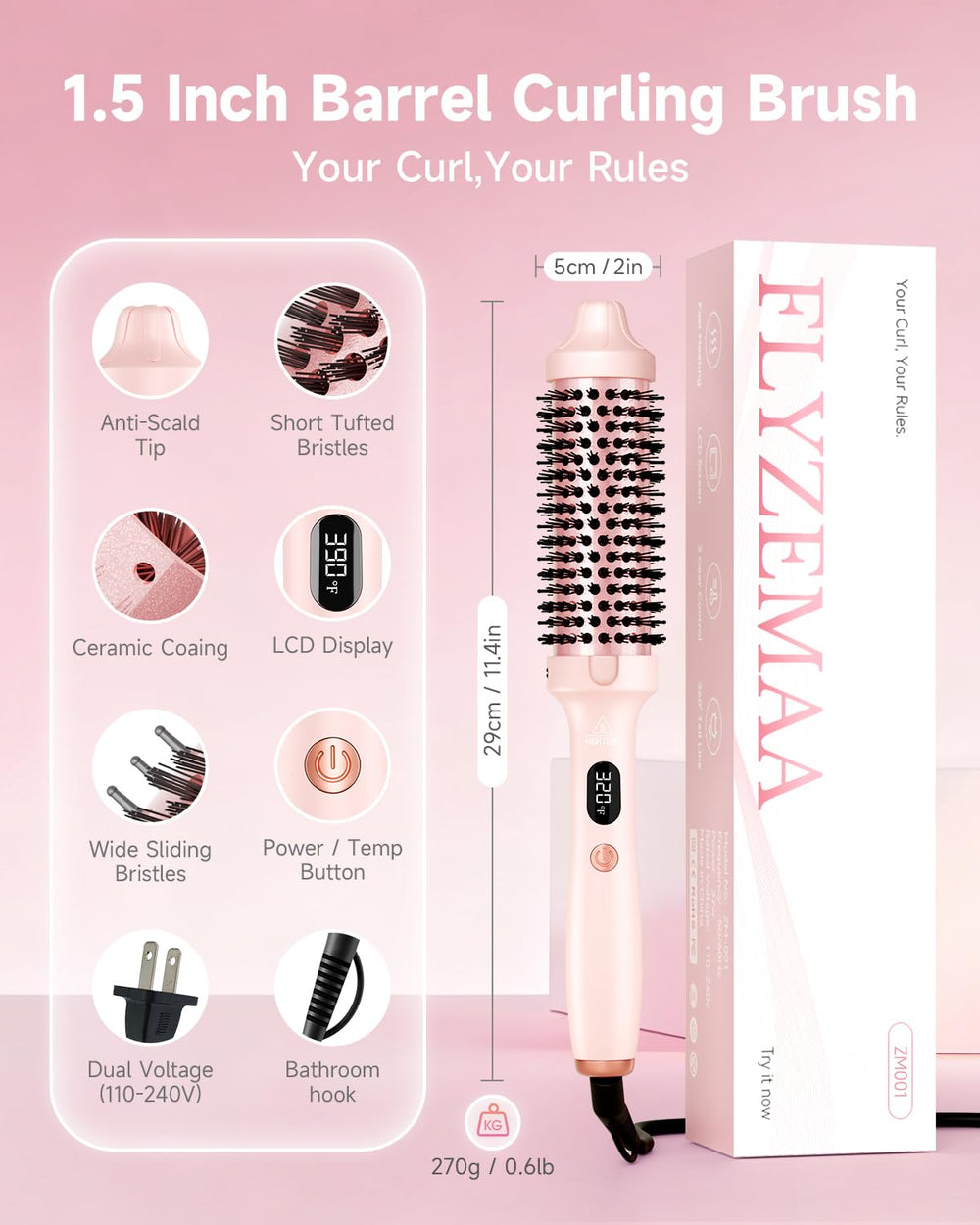 FLYZEMAA Thermal Brush compact ergonomic handle ideal for long styling sessions