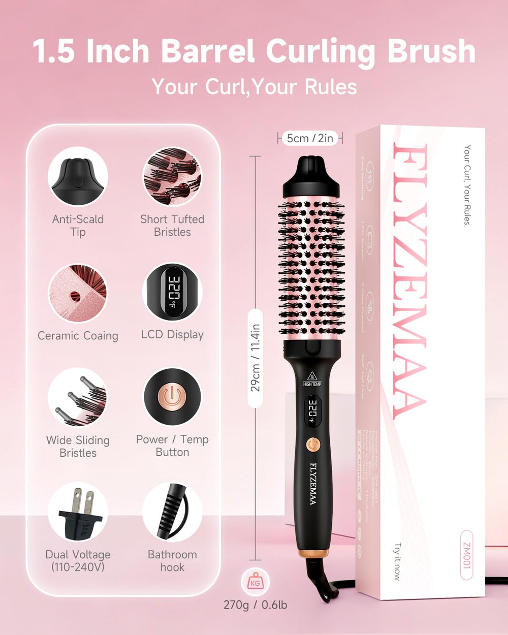 FLYZEMAA frizz-free shine with ceramic-tourmaline ions.