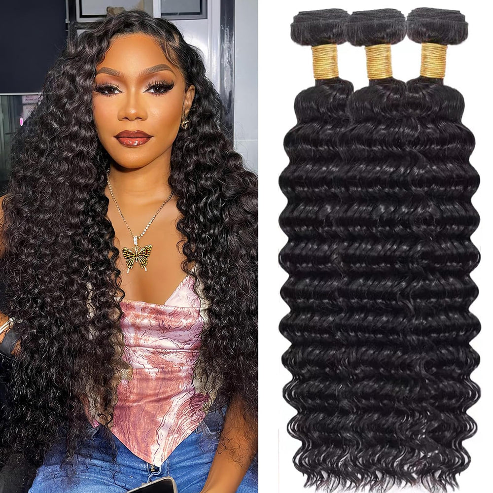 Flyzhuim deep wave bundles 22 inch closeup showing natural texture for full, voluminous style.