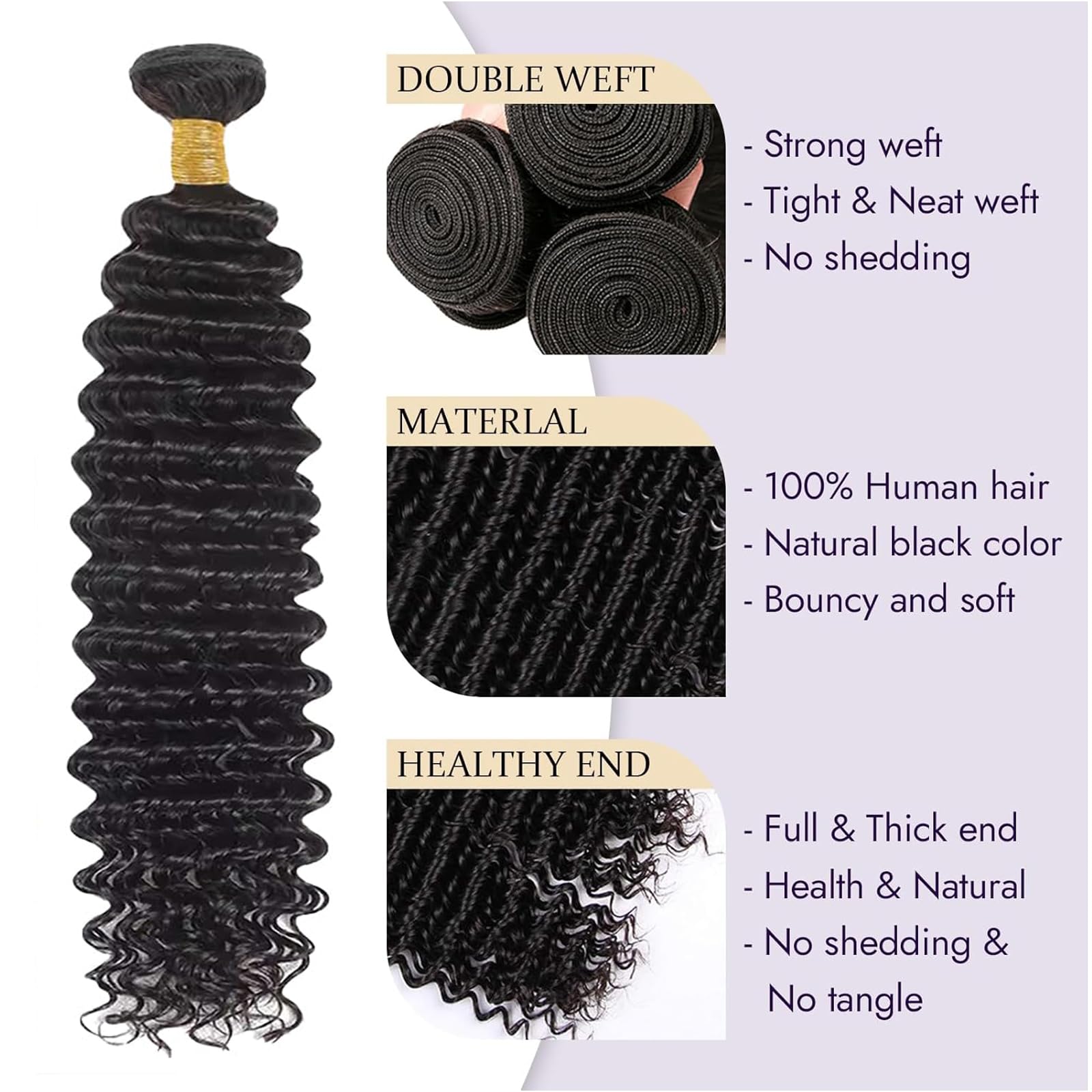 Flyzhuim deep wave bundles 24 inch weft reveals tight, sturdy construction for durable weave.