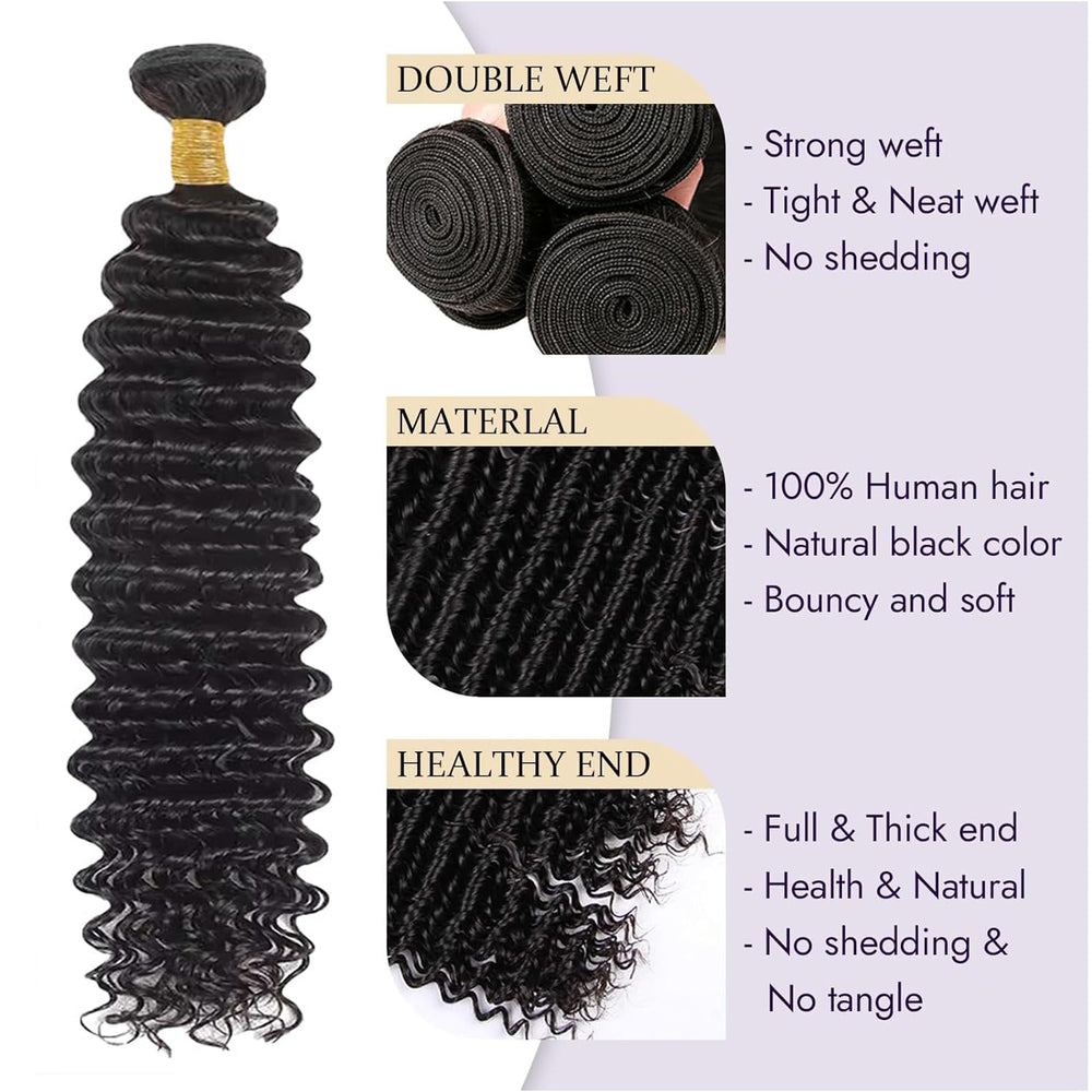 Flyzhuim deep wave bundles 24 inch weft reveals tight, sturdy construction for durable weave.