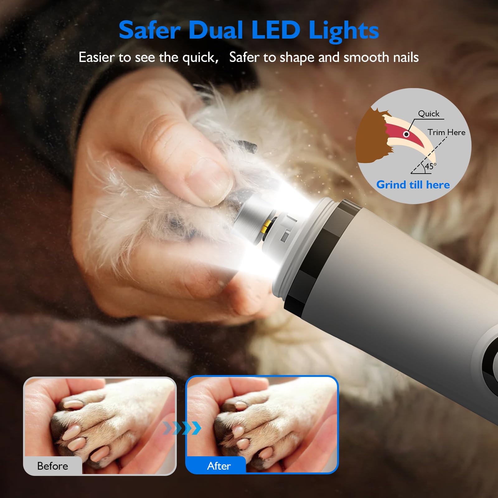 Fmnung Heusom Silent Groom Pro port closeup highlights three grinding ports for nails.