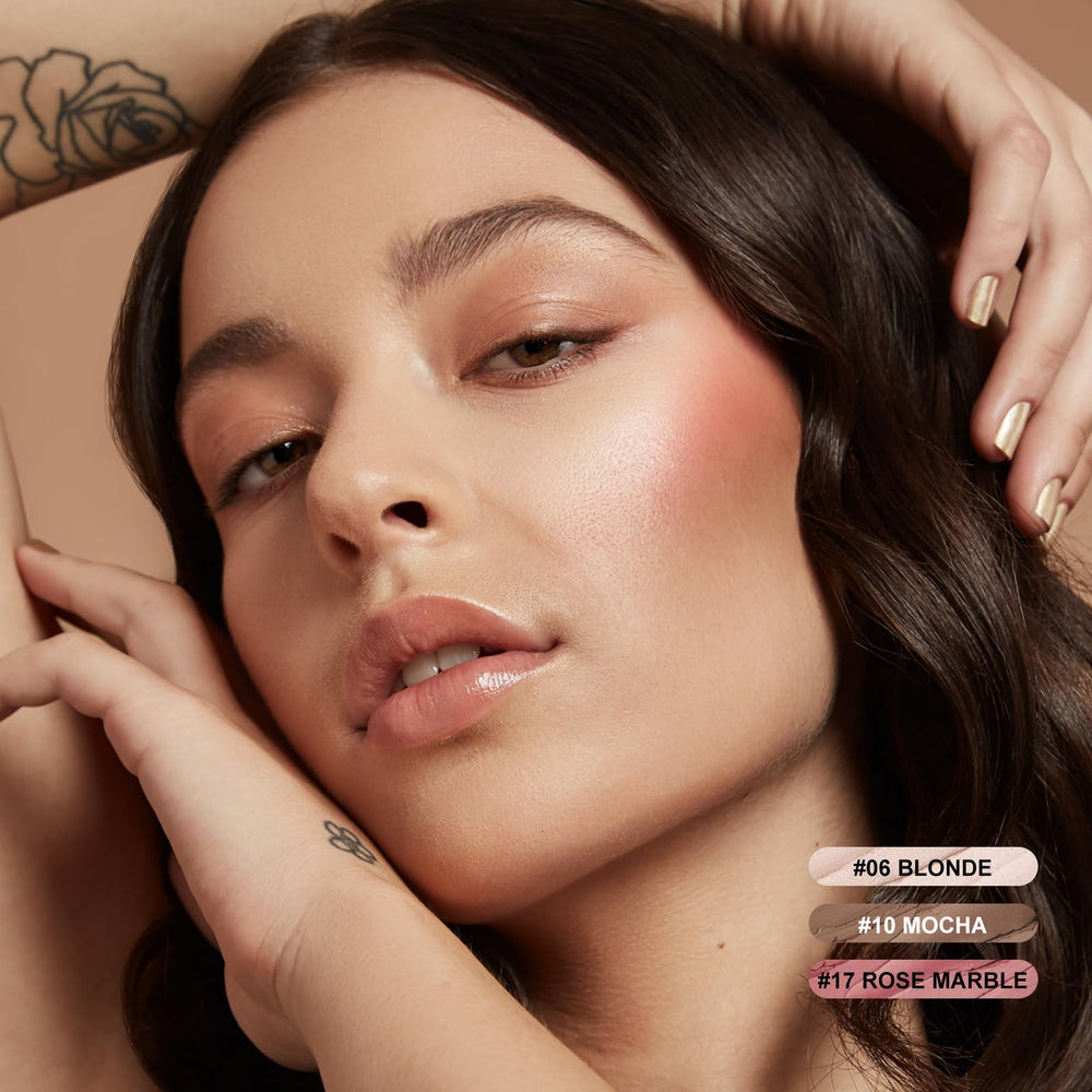 FOCALLURE cream contour sticks demonstrate highlighter, bronzer, and blush blendability on skin.