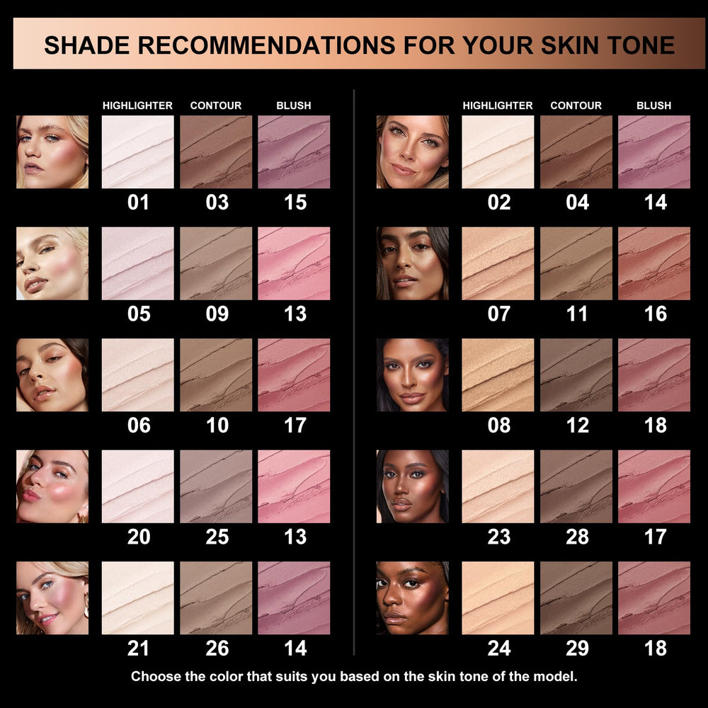 FOCALLURE closeup shows soft matte to dewy finish options across diverse skin tones.