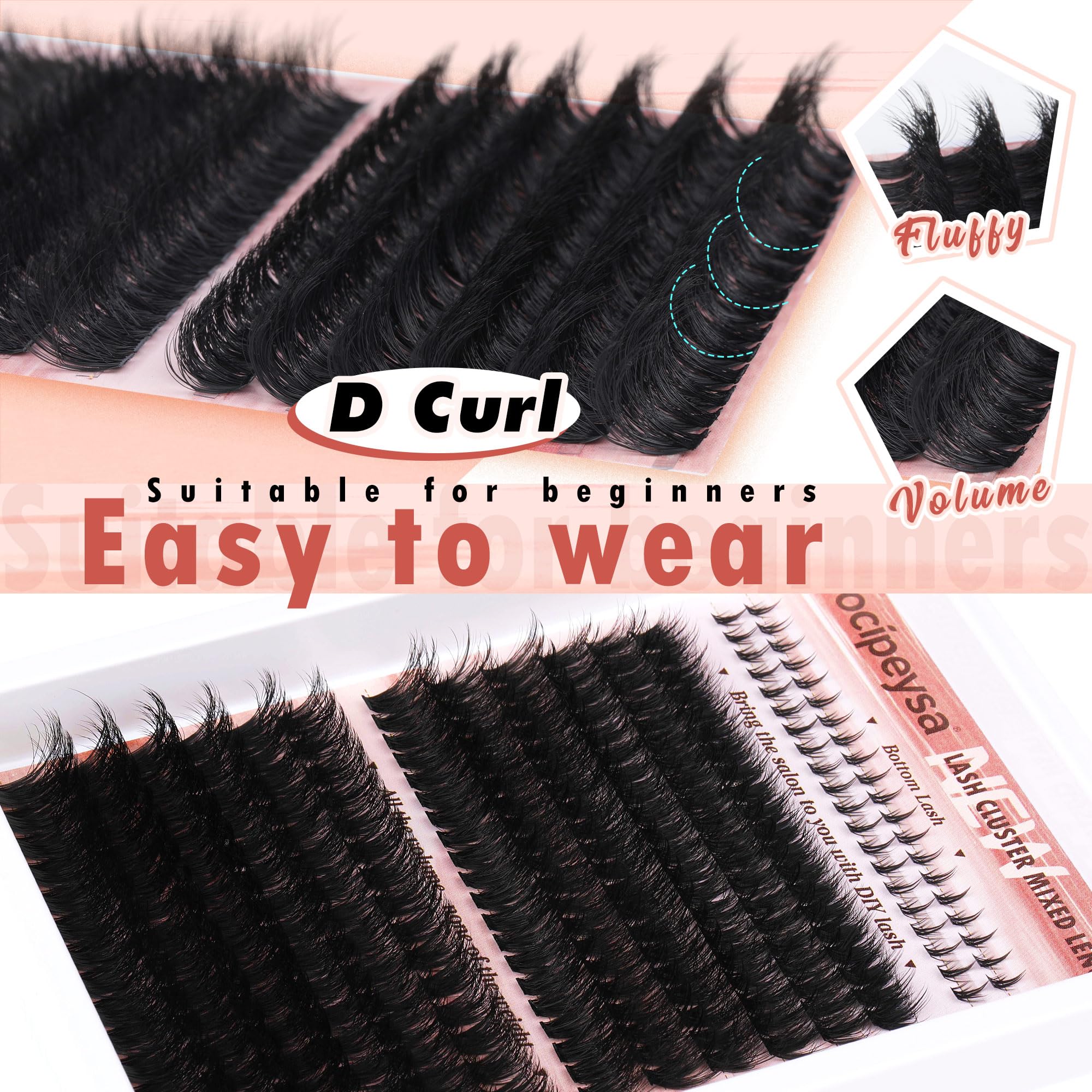 Focipeysa cluster eyelashes with flexible band for comfortable all-day wear.