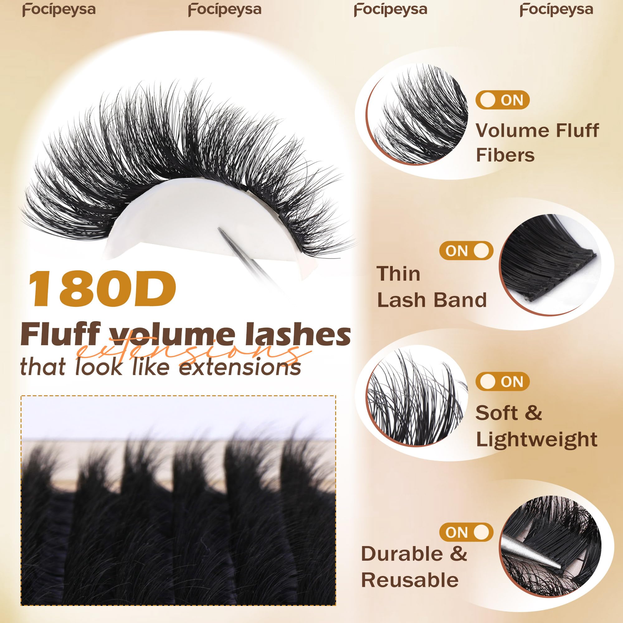 Focipeysa DIY lash extensions at home with 200pcs clusters.