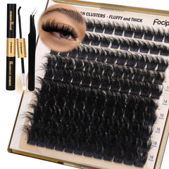 Focipeysa eyelash extension kit 180D fluffy clusters for dramatic at-home lashes.