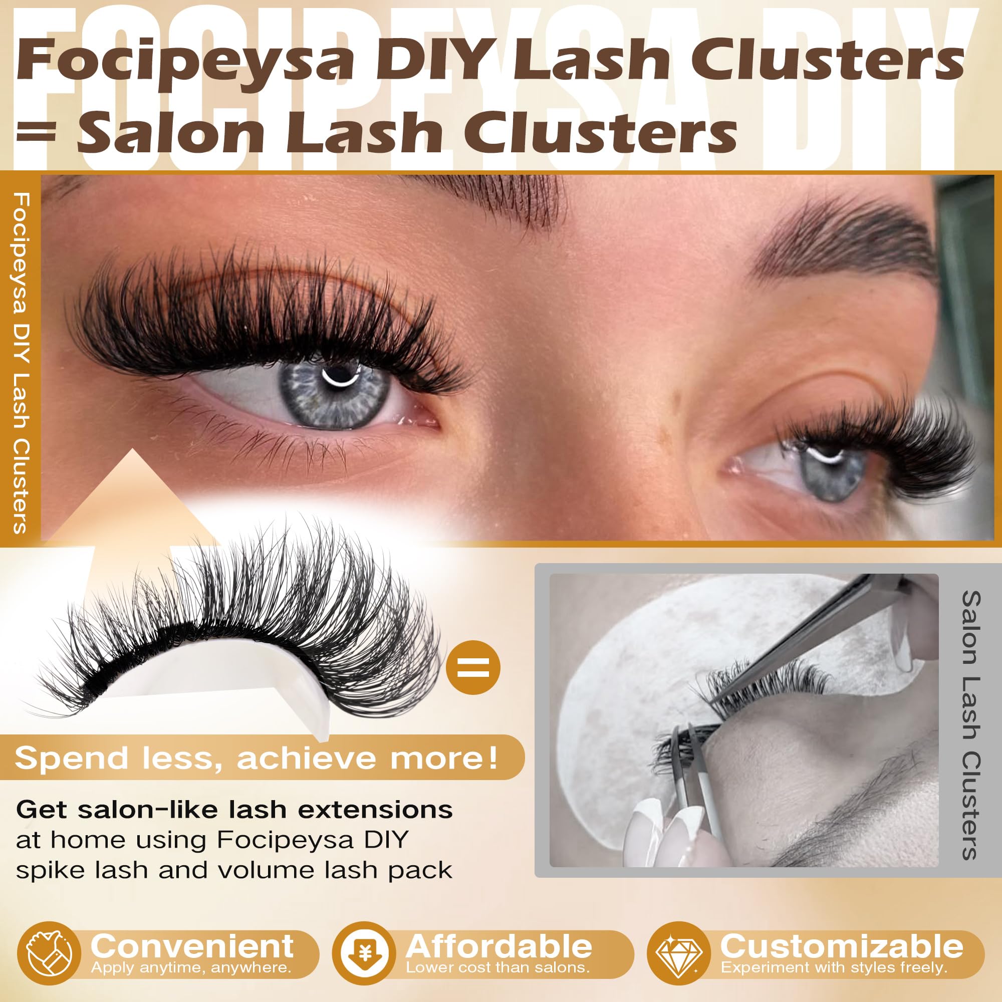 Focipeysa 80D mink fur lashes closeup showing fluffy volume for dramatic at-home look.