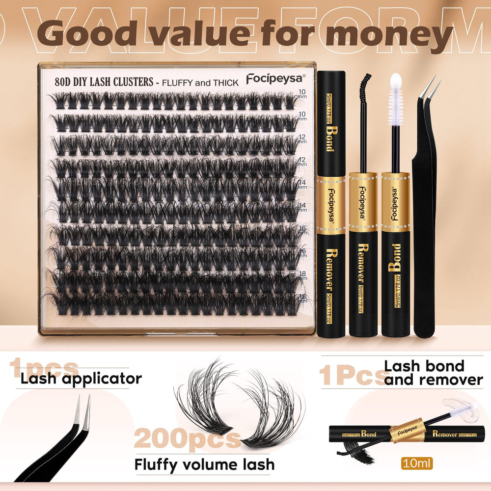 Focipeysa lash bond and remover bottle illustrating secure wear and easy removal.