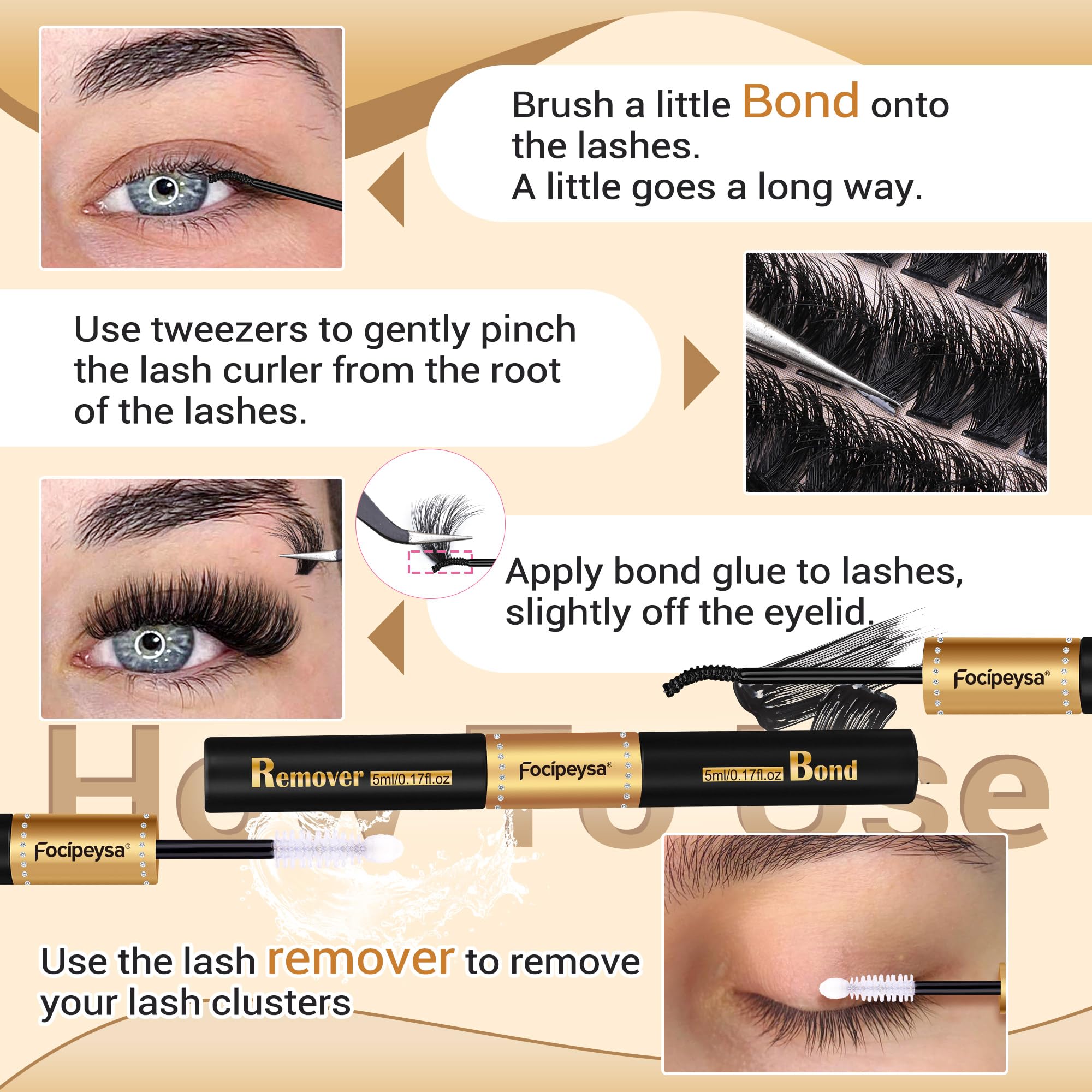 Focipeysa lash clusters tray organized for quick DIY extensions.