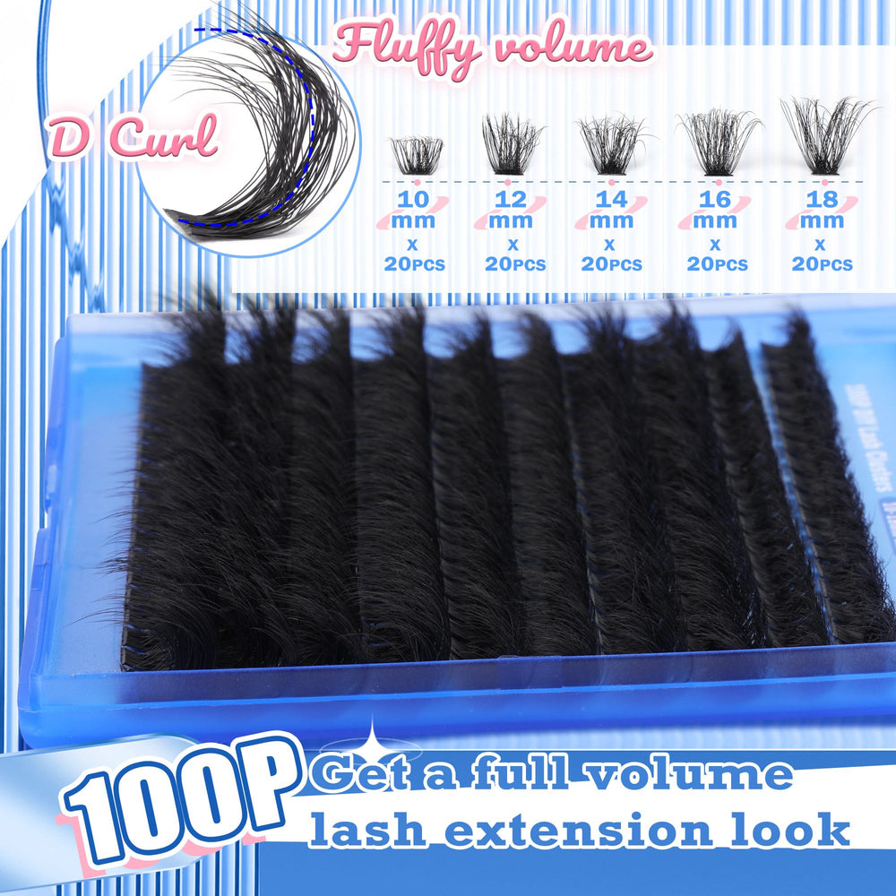 Focipeysa Full lash clusters 100P 10-18mm – versatile lengths for customization