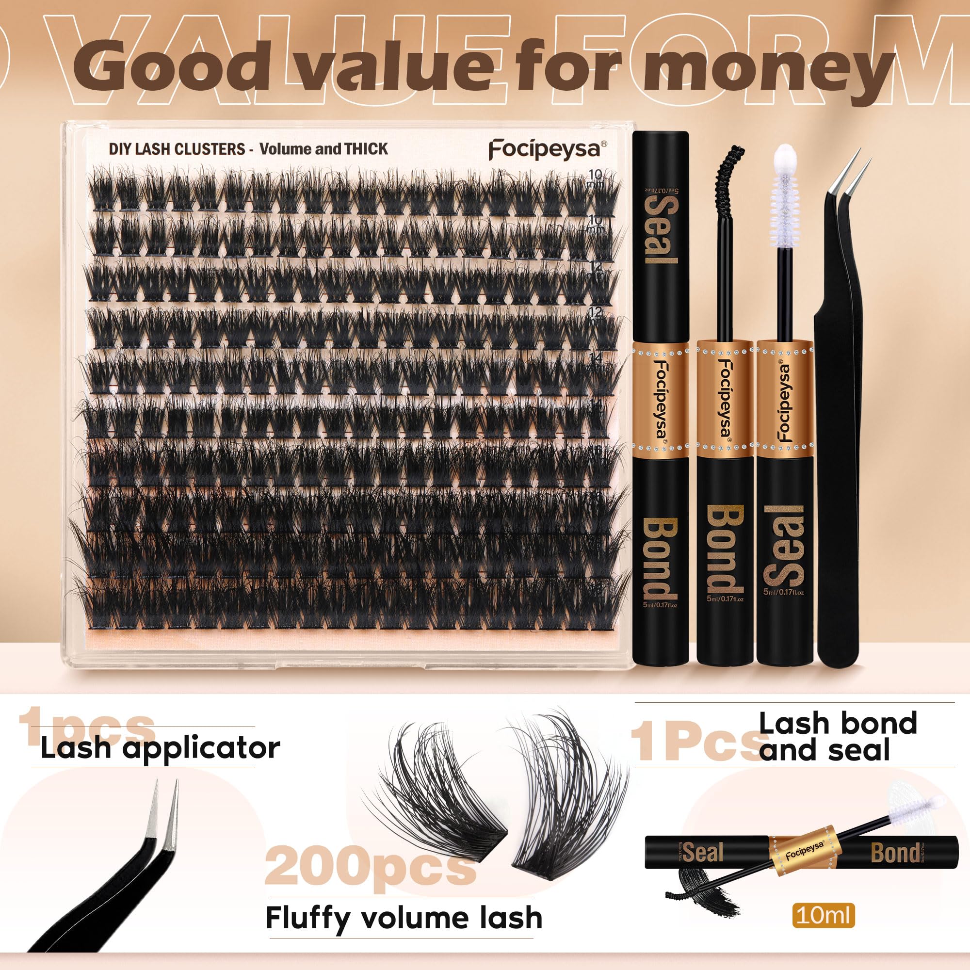 Focipeysa D Curl lash clusters 10-18mm for custom volume.