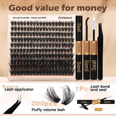 Focipeysa D Curl lash clusters 10-18mm for custom volume.