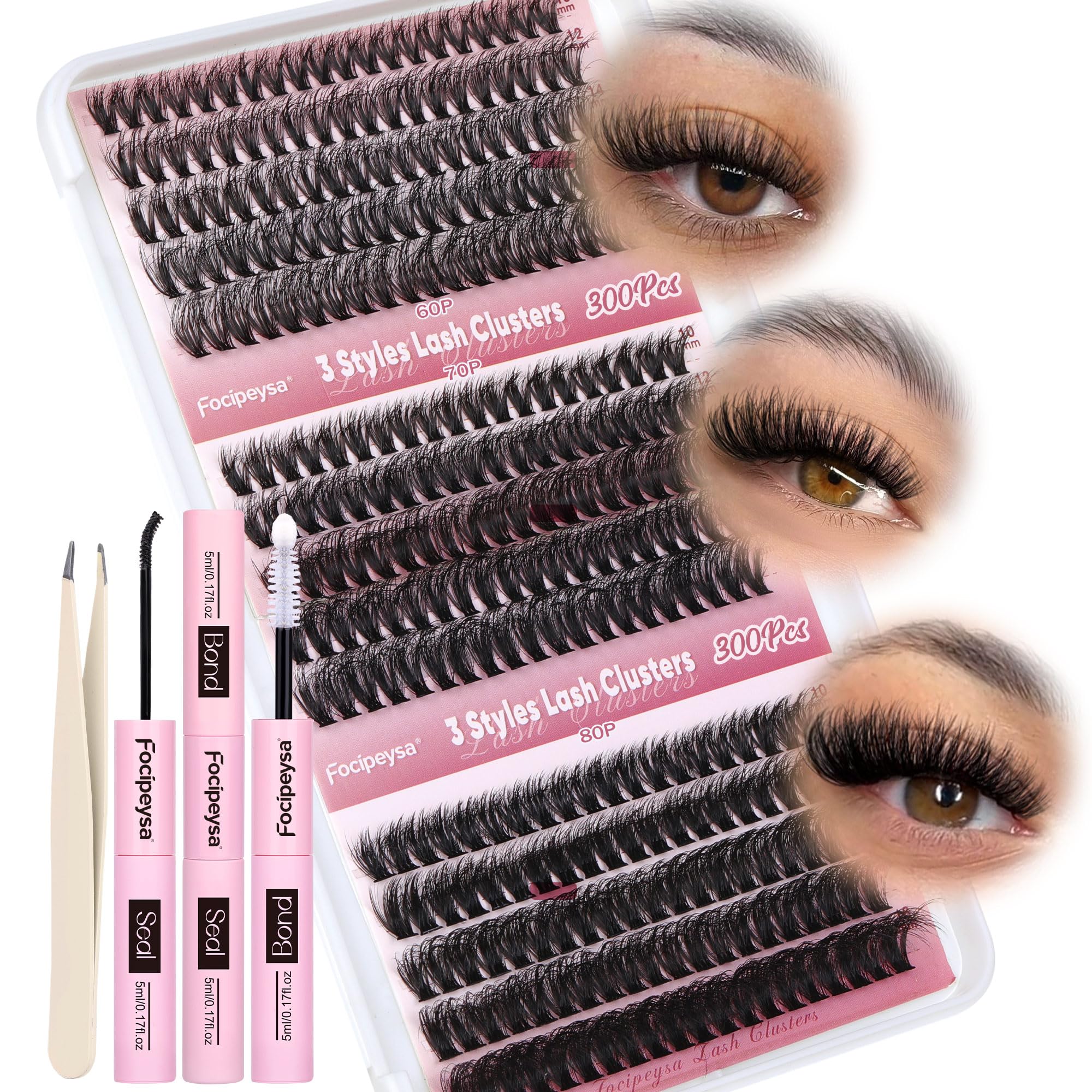Focipeysa lash clusters 9-16mm variation for natural-looking at-home volume.