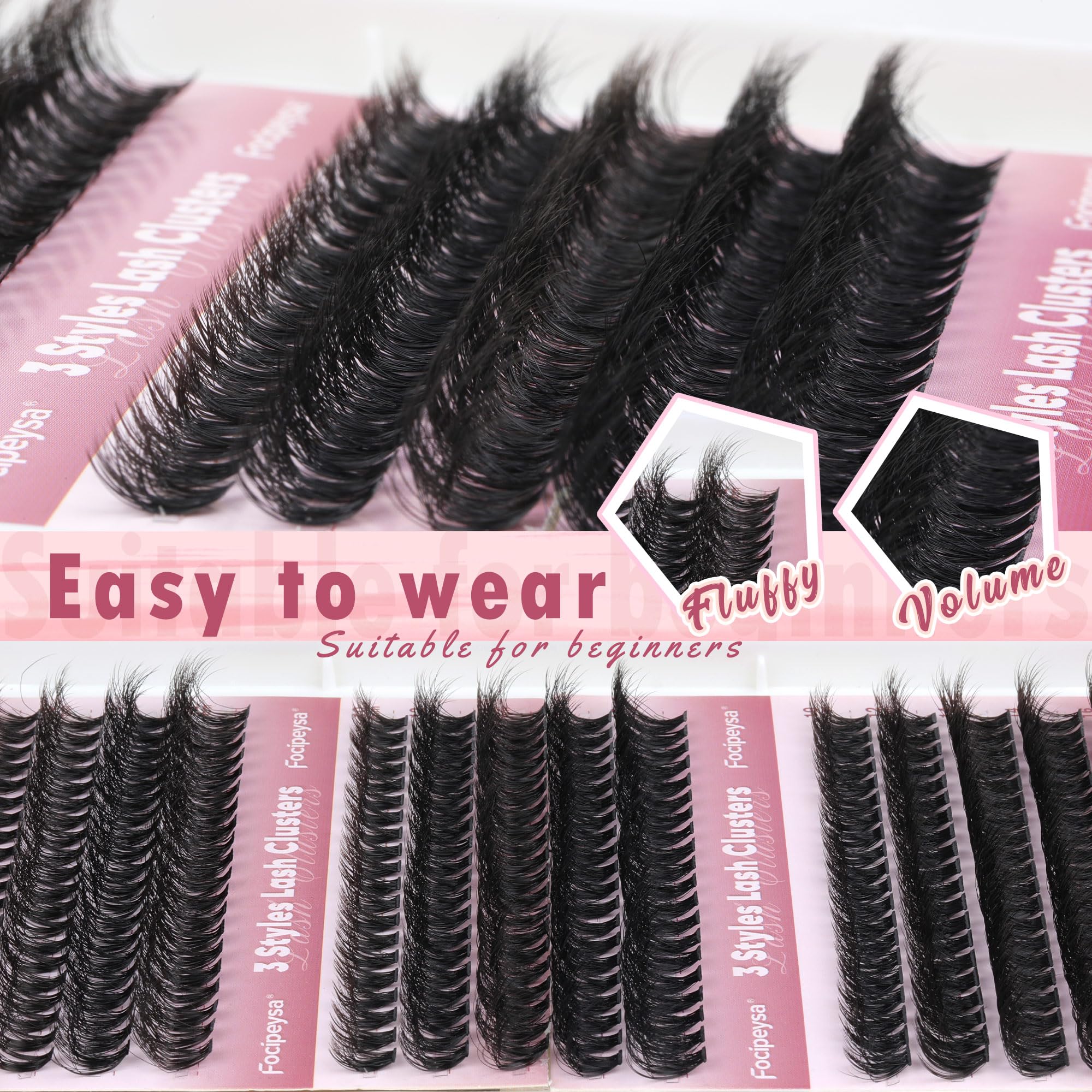 Focipeysa synthetic mink lash clusters feel soft with realistic appearance.