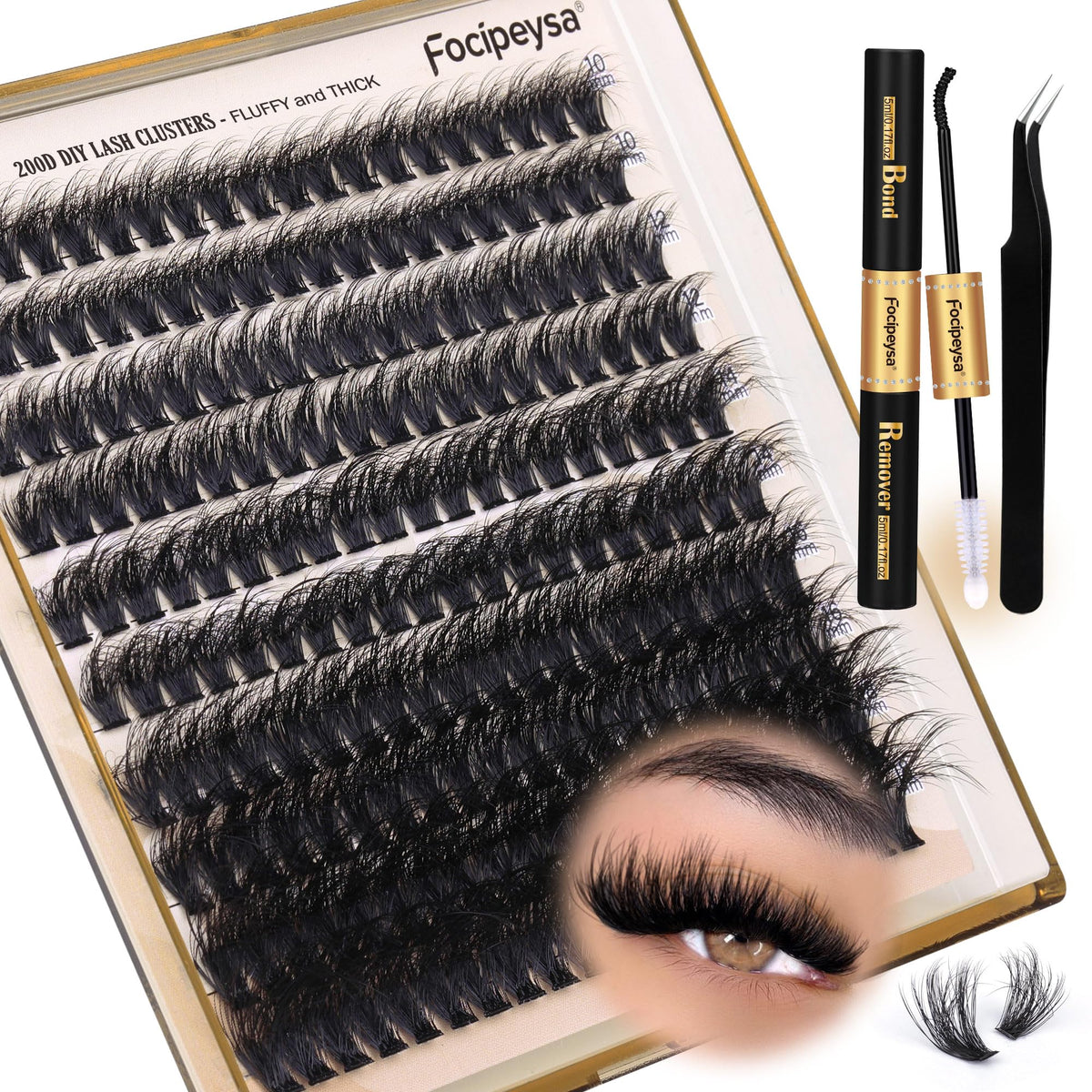 Focipeysa lash extension kit 200D fluffy clusters for salon-like volume at home