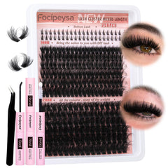 Focipeysa lash extension kit two styles clusters for dramatic at-home lashes.