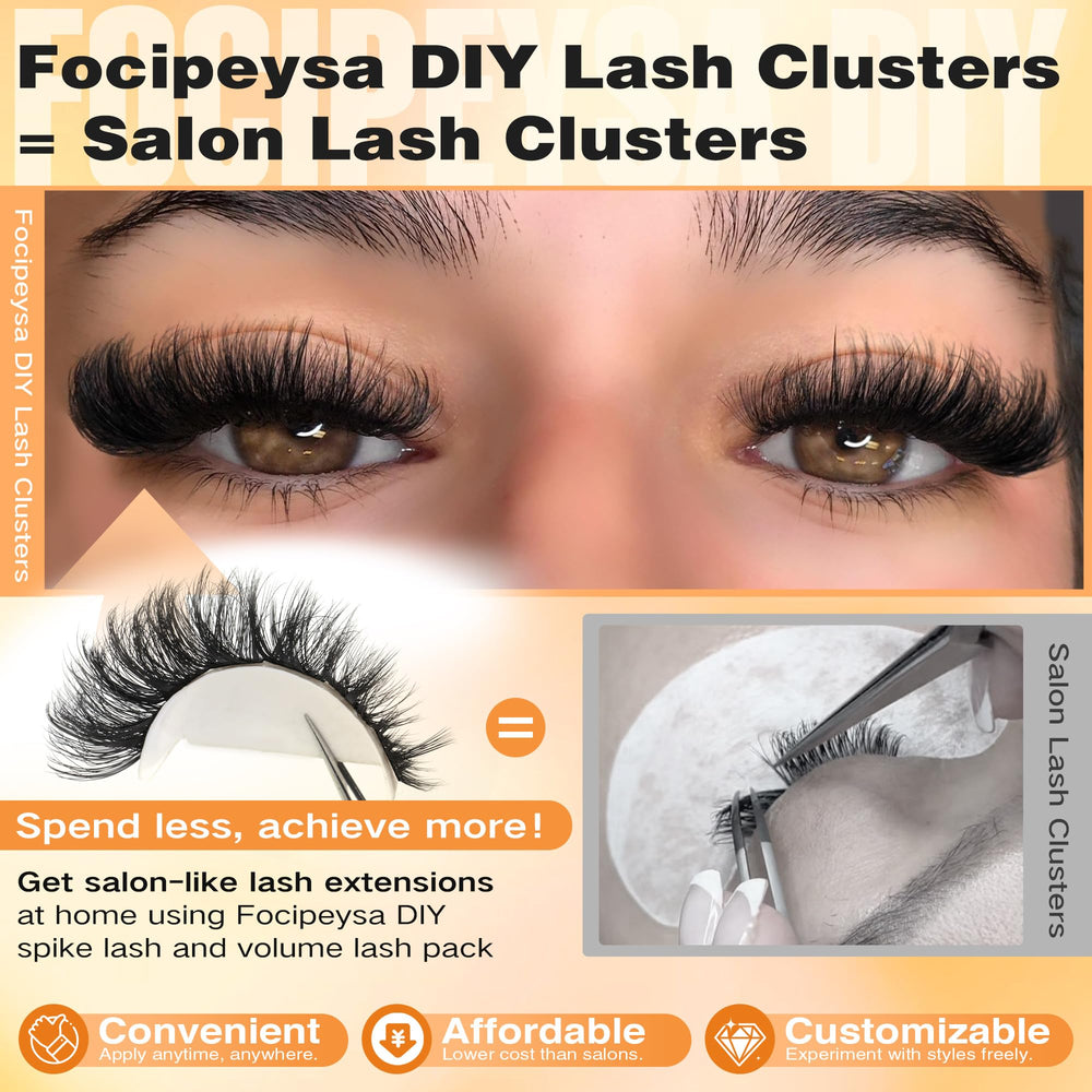 Focipeysa Thick Lash Extension Kit lash clusters 40P showcase full-volume DIY result.