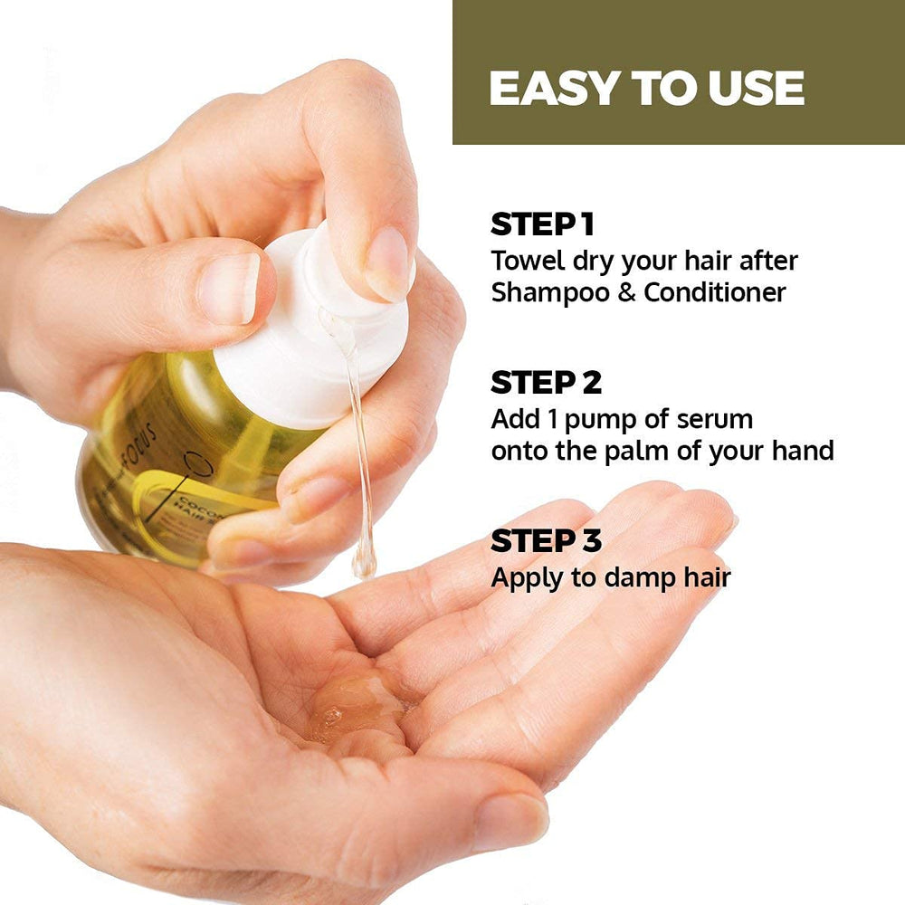 Focus Perfect Hair Serum applied to damp hair for smoothing results.