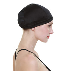 FocusCare wig cap worn with chemo hat demonstrates lightweight comfort.