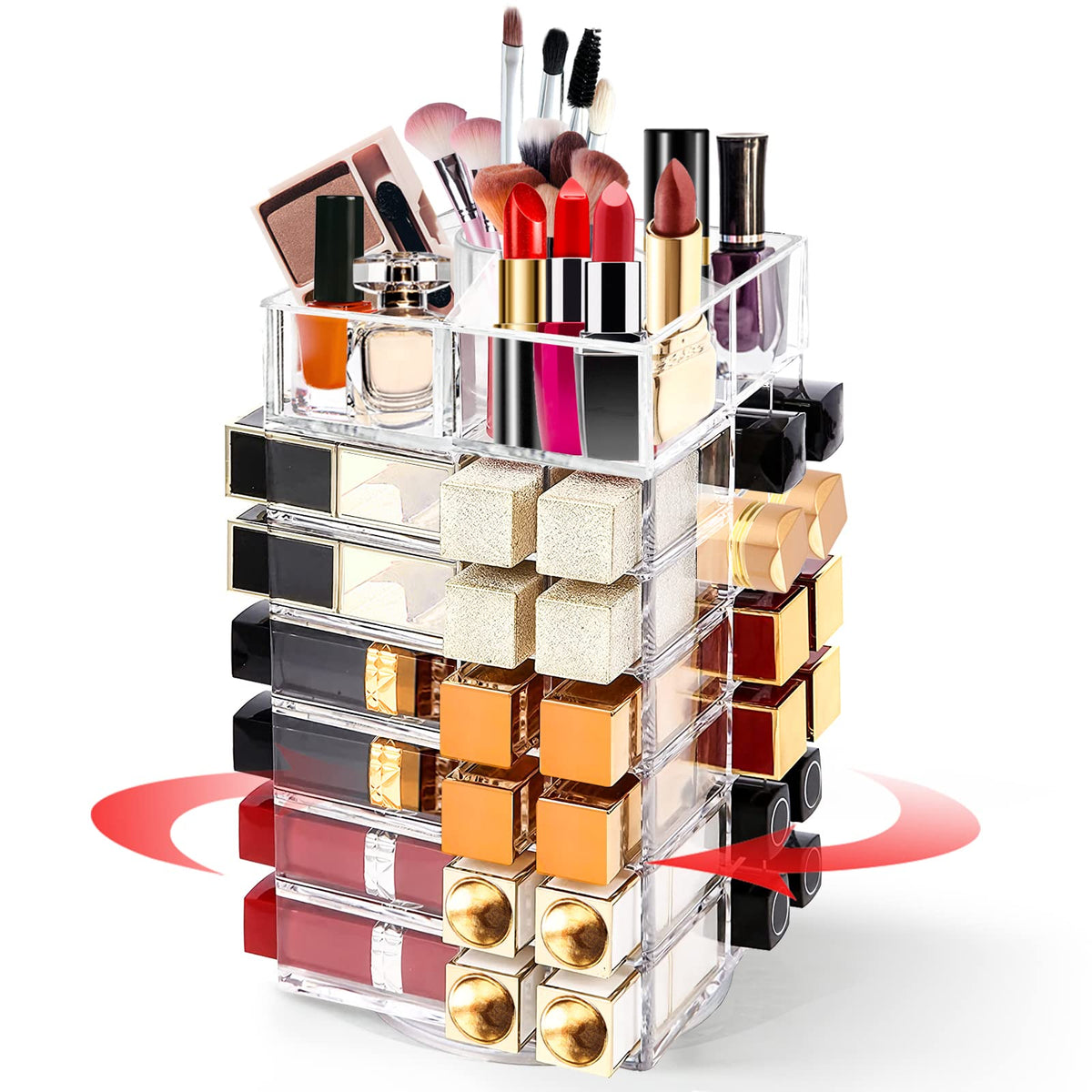FODIENS acrylic lipstick tower with rotating base offers easy lipstick selection