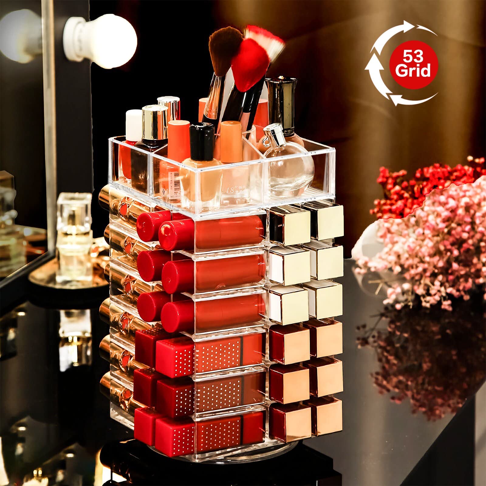 FODIENS lipstick organizer displays 53 slots for tidy, visible storage