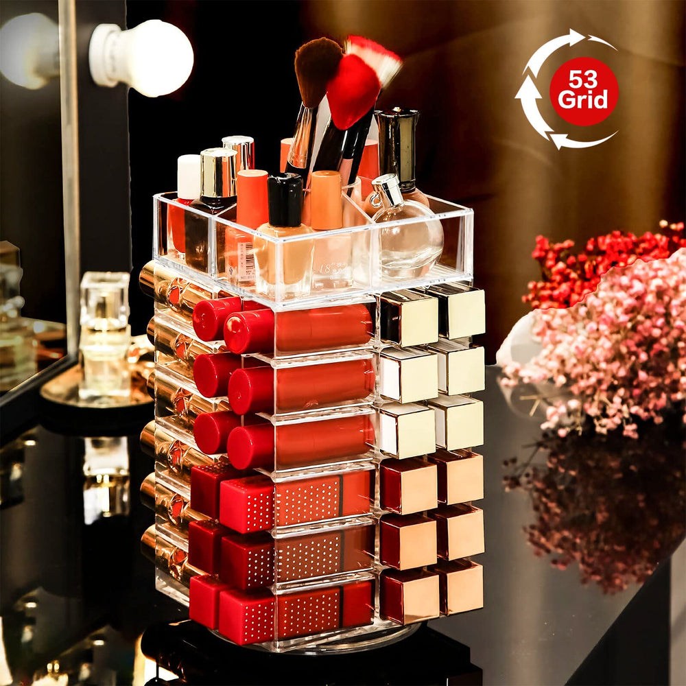 FODIENS lipstick organizer displays 53 slots for tidy, visible storage