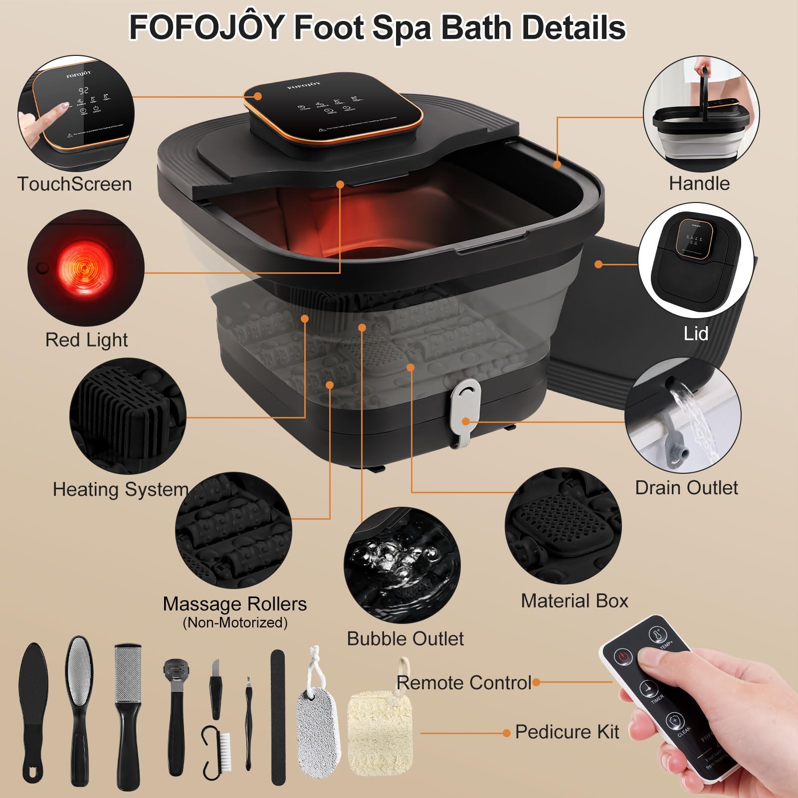 FOFOJOY foot spa bath with PTC heating for warm relaxation