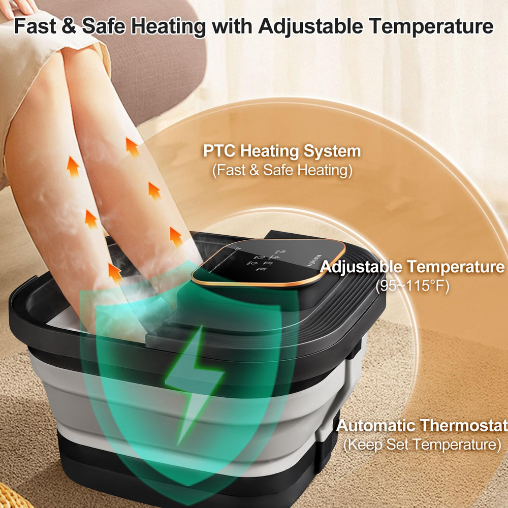 FOFOJOY collapsible foot spa bath showing massage rollers for acupressure