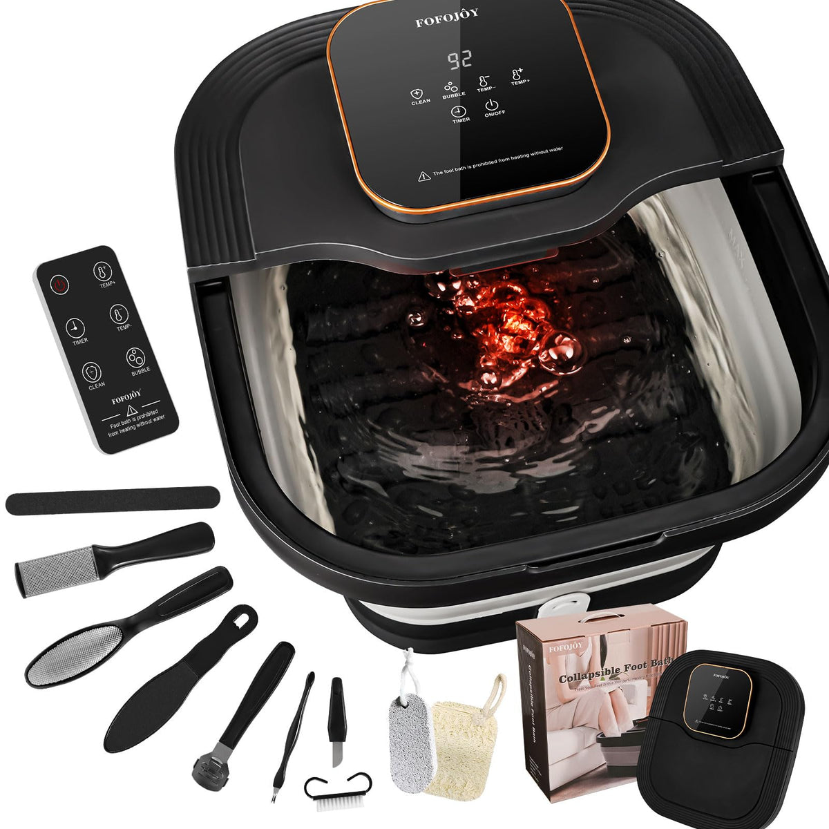 FOFOJOY collapsible foot spa bath with remote control for easy at-home foot care