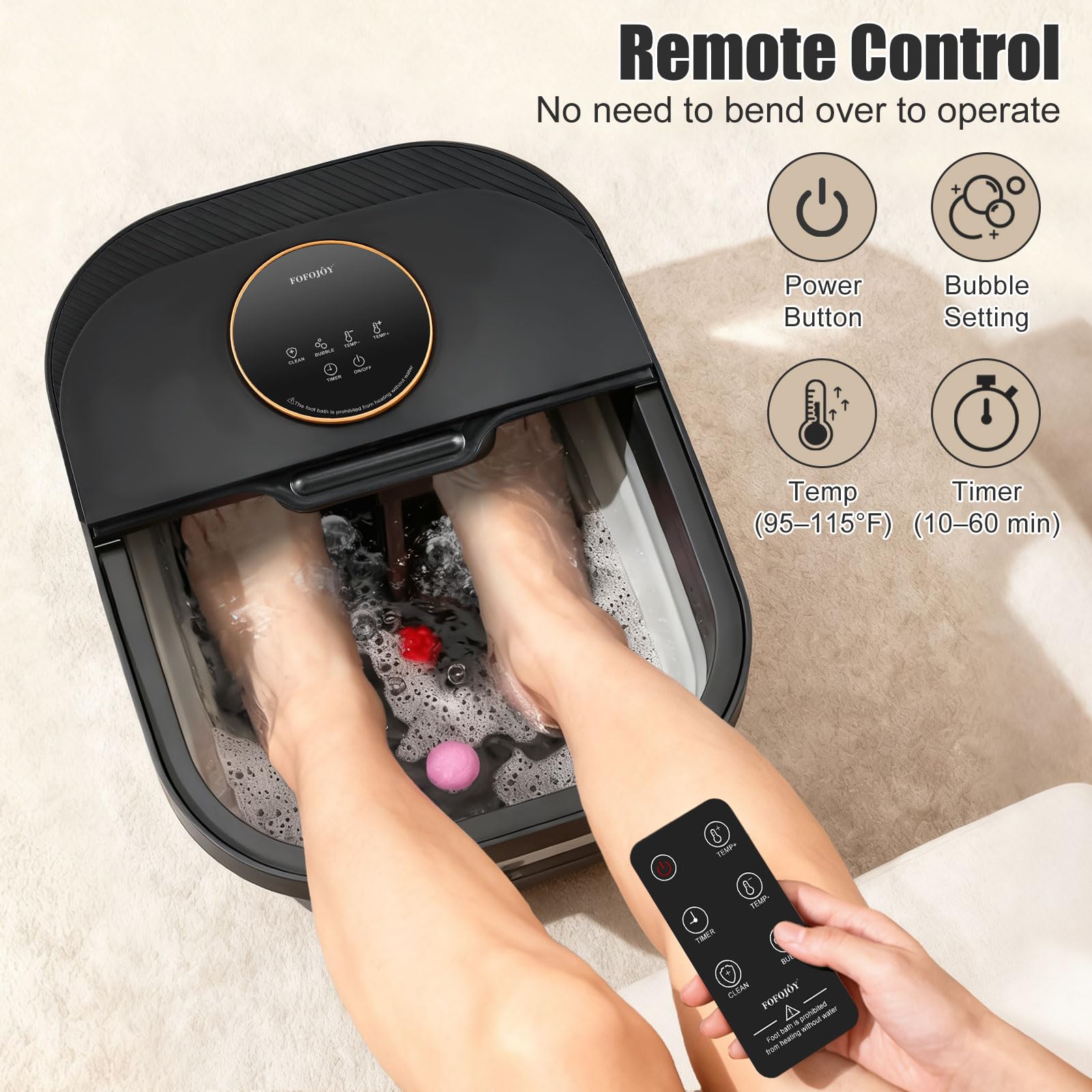 FOFOJÔY foot spa red light warms feet during soaks.