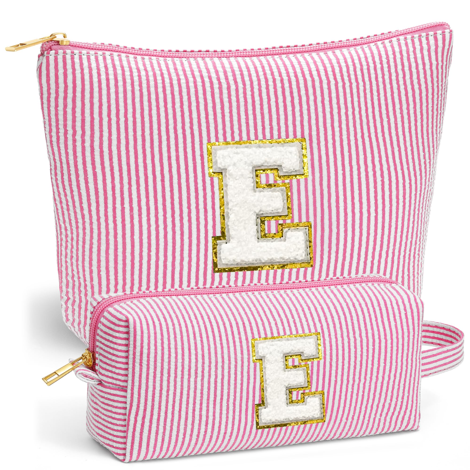 Fohufo Initial Makeup Bag Set large bag open, showing roomy storage for cosmetics