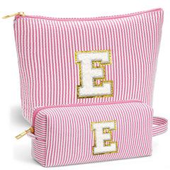Fohufo Initial Makeup Bag Set large bag open showing roomy storage for travel.