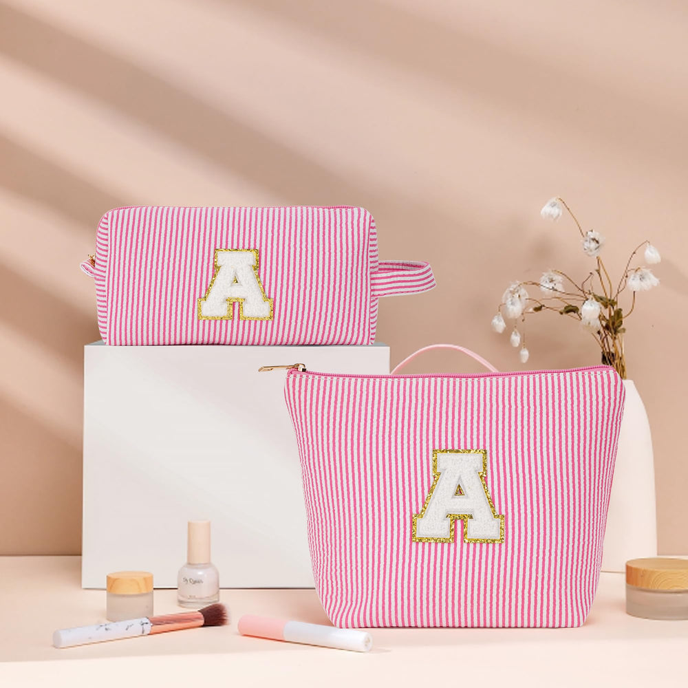 Fohufo Initial Makeup Bag Set small pouch open, ideal for toiletries on the go
