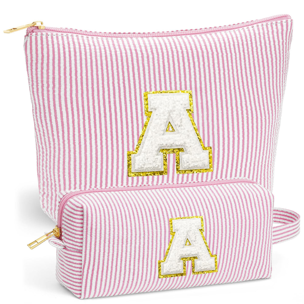 Fohufo light pink travel makeup set large cosmetic bag with roomy storage for cosmetics on the go.