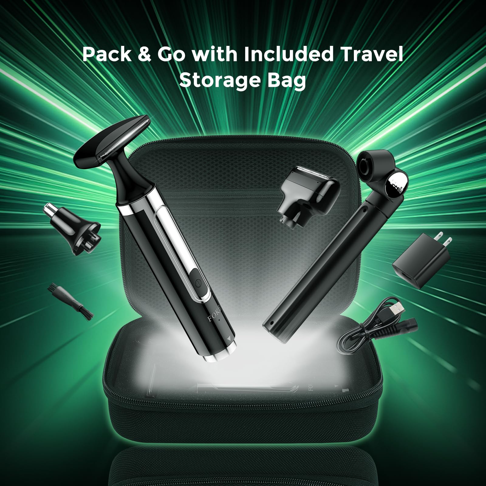 FOKE travel case securely stores back shaver and accessories