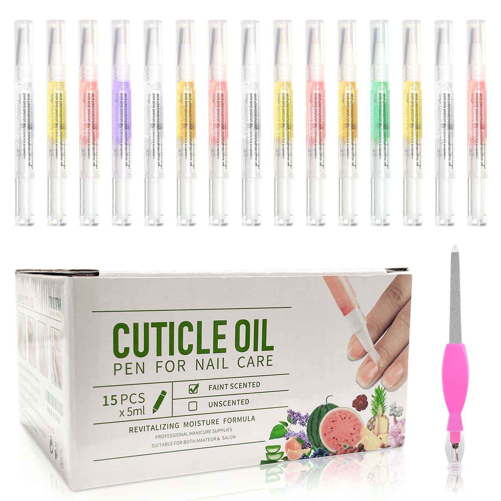 Fokostar cuticle oil pen set with 15 flavors for nourishing nail care.