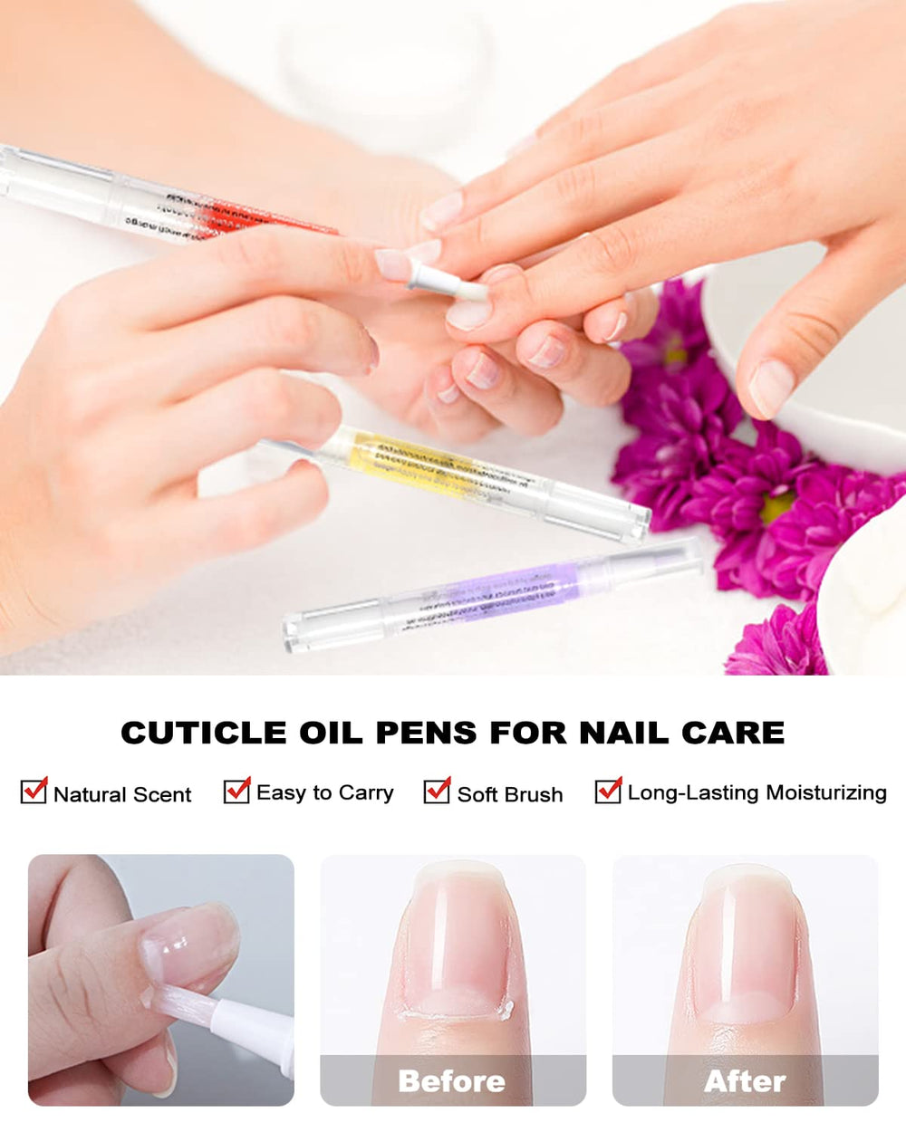 Fokostar Nail & Cuticle Oil Pen close-up brush applying oil to nail cuticle for precise hydration.