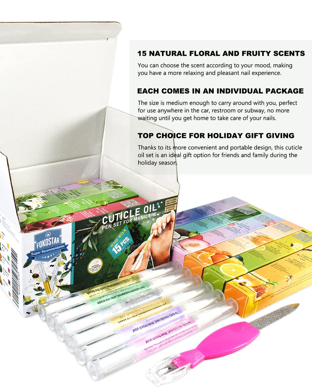 Fokostar Nail & Cuticle Oil Pen shows pocket-size 5ml design for on-the-go care.