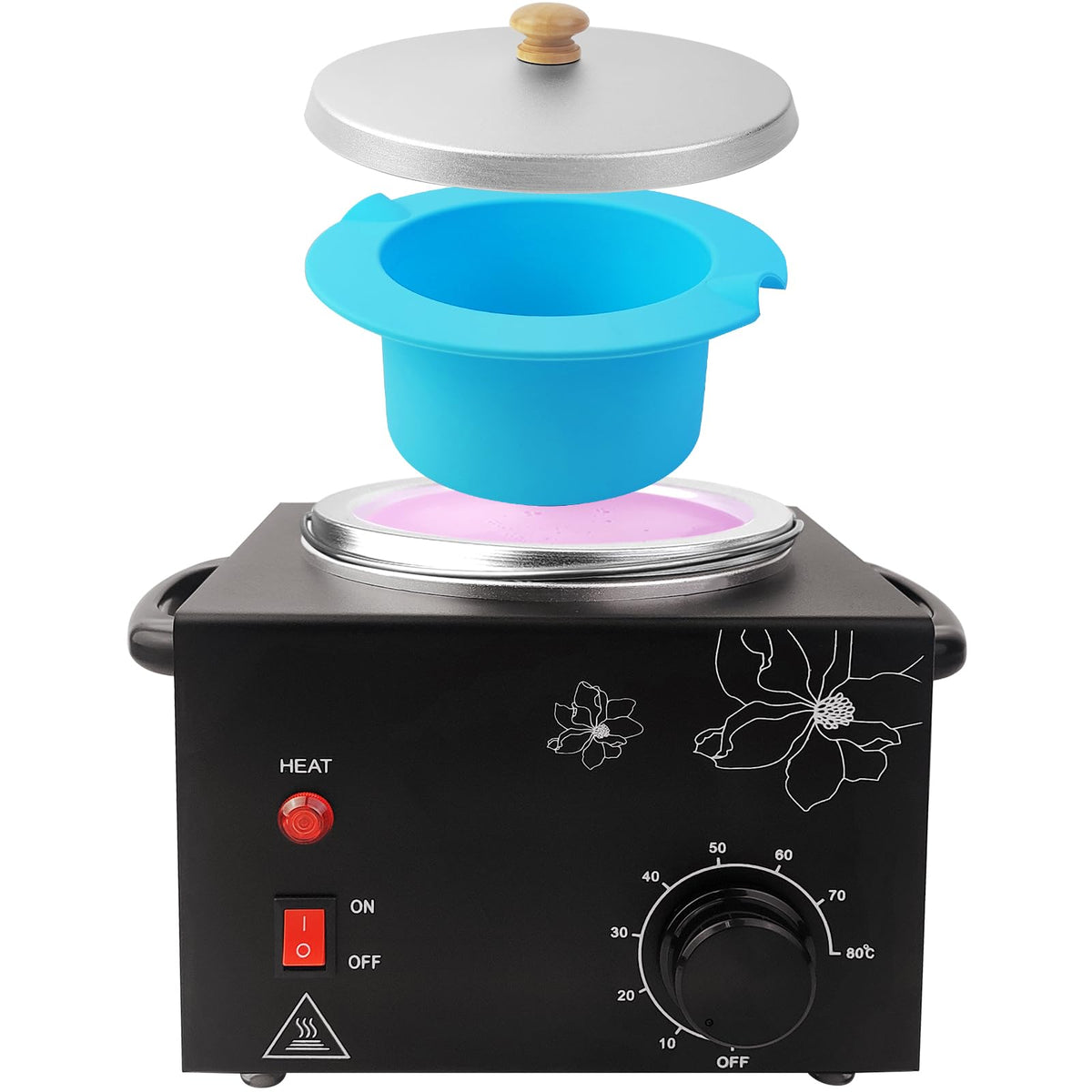 Folconroad portable wax warmer top view with black single pot for home use