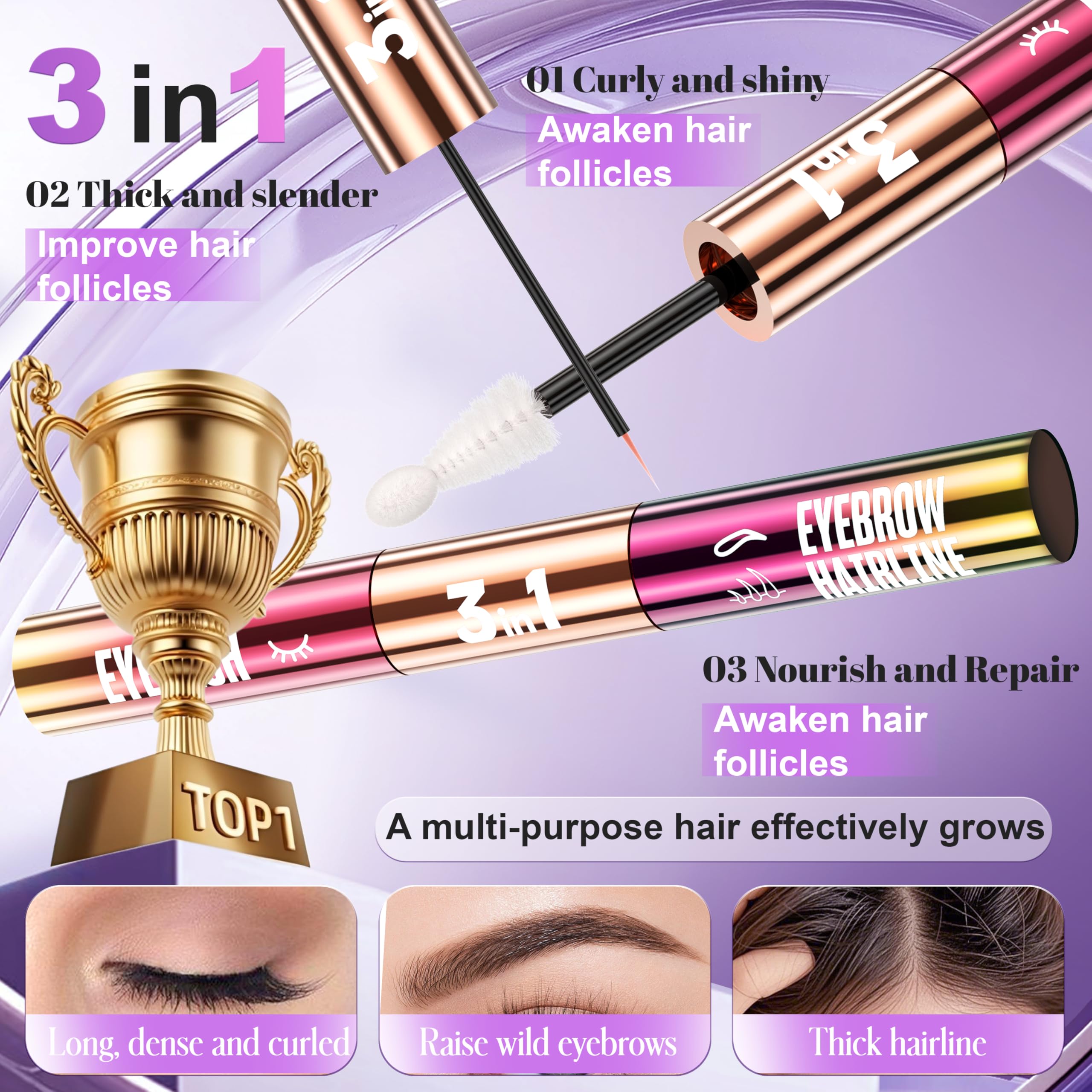 Folivive serum close-up on lashes for fuller-looking lashes and defined arches