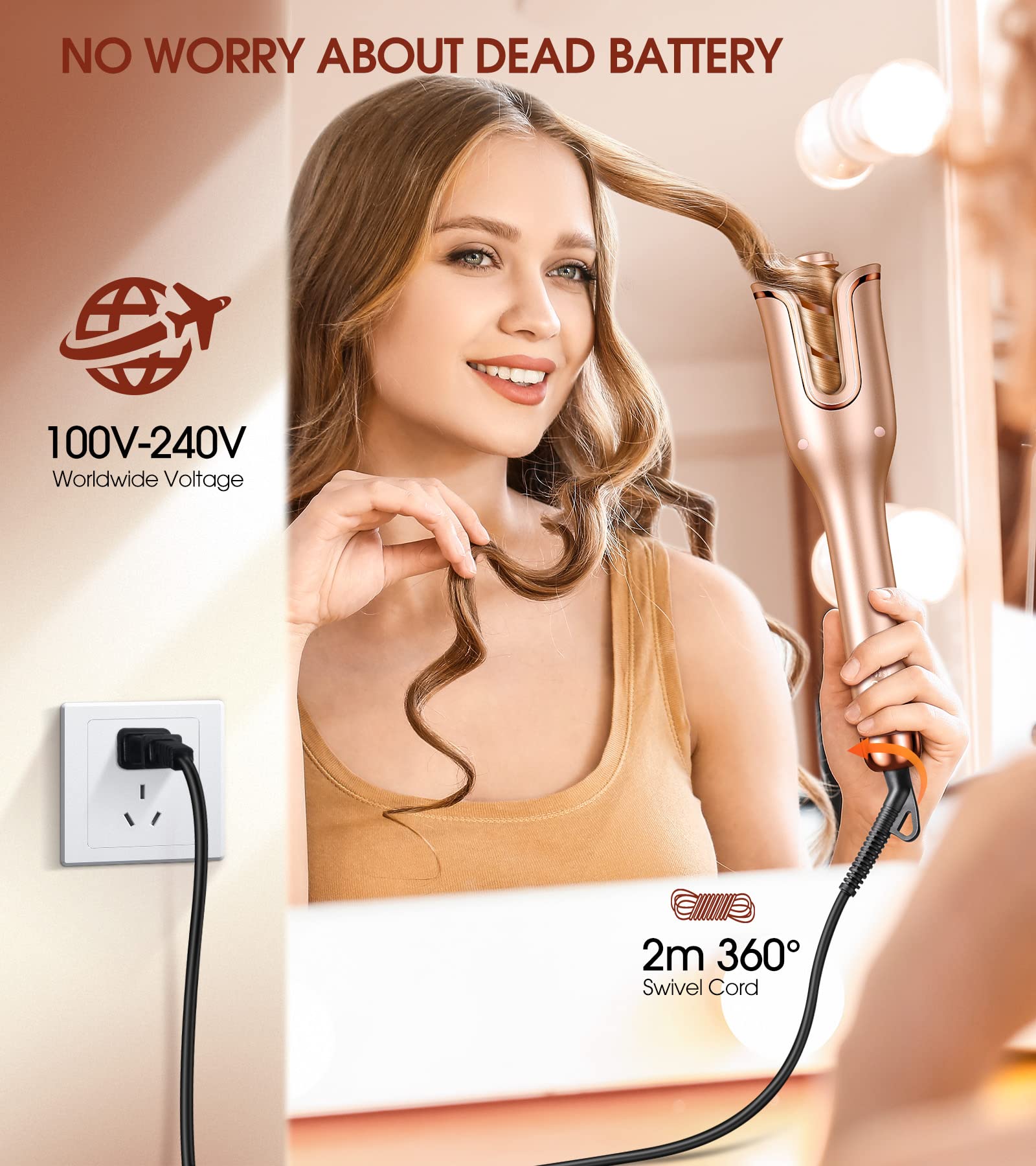 Follexmoe curling iron with 2 meter swivel cord for flexible movement.