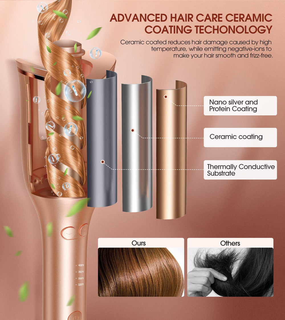 Follexmoe automatic curling iron four temperature settings for hair types.