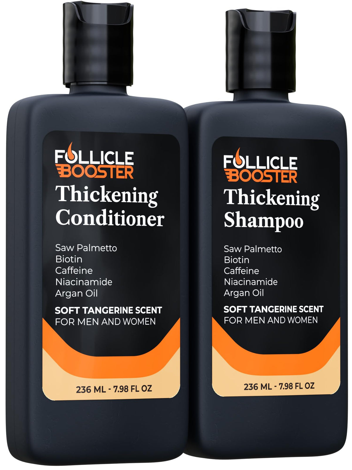 Follicle Booster biotin hair-growth shampoo bottle aids fuller-looking hair after use