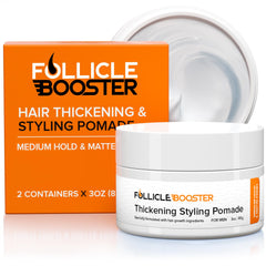 FOLLICLE BOOSTER jar close-up illustrating matte finish texture for daily styling benefits